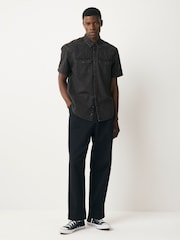 Black 100% Cotton Denim Western Short Sleeve Shirt - Image 3 of 7