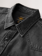 Black 100% Cotton Denim Western Short Sleeve Shirt - Image 6 of 7