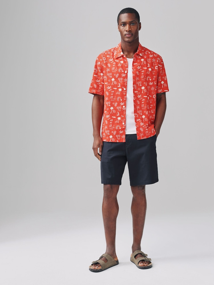 Red Palm Tree Conversational Printed Short Sleeve Shirt - Image 2 of 8