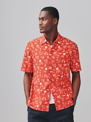 Red Palm Tree Conversational Printed Short Sleeve Shirt - Image 4 of 8