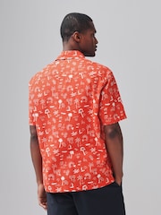 Red Palm Tree Conversational Printed Short Sleeve Shirt - Image 5 of 8