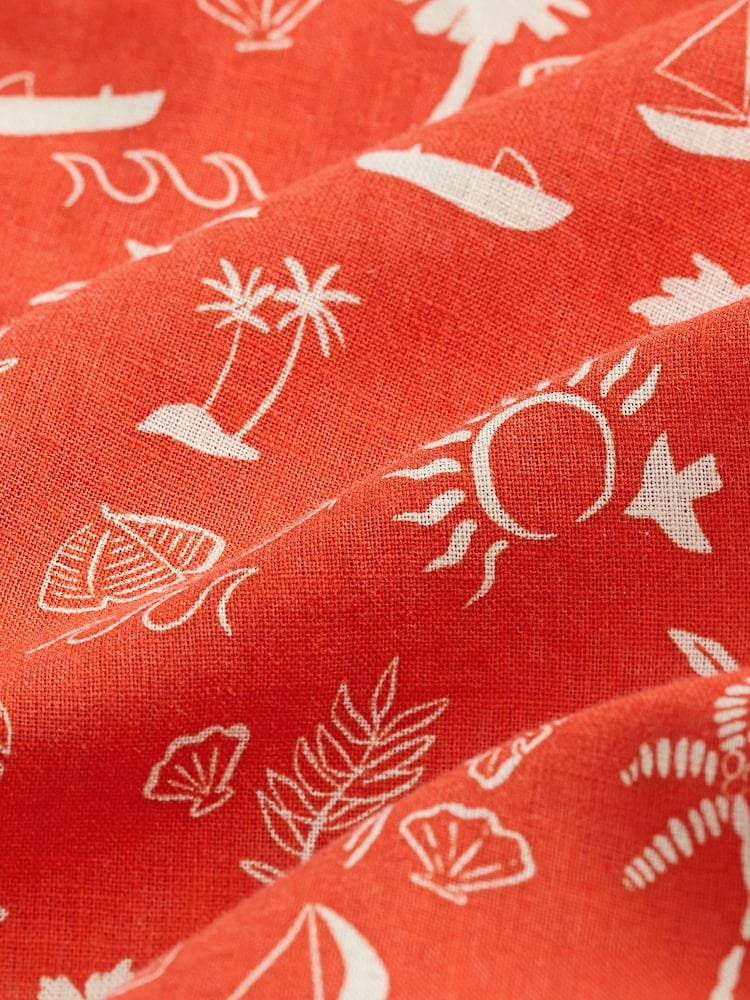 Red Palm Tree Conversational Printed Short Sleeve Shirt - Image 7 of 8