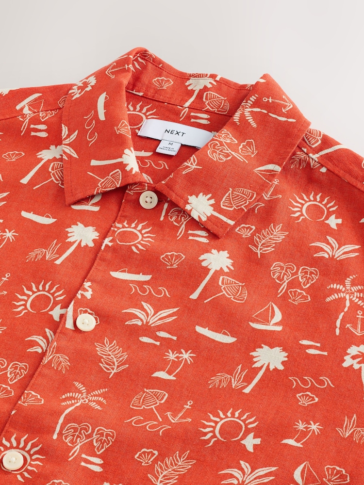 Red Palm Tree Conversational Printed Short Sleeve Shirt - Image 8 of 8