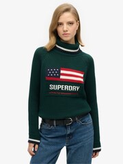 Superdry Green Americana Roll Neck Knit Jumper - Image 2 of 6