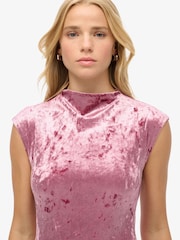 Superdry Pink Velvet Bodycon Dress - Image 2 of 4