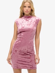 Superdry Pink Velvet Bodycon Dress - Image 4 of 4