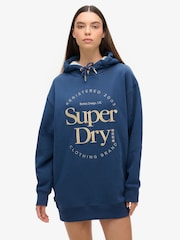Superdry Blue Luxe Metallic Logo Hooded Dress - Image 1 of 6