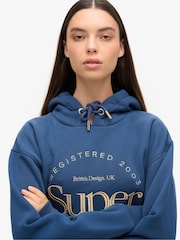 Superdry Blue Luxe Metallic Logo Hooded Dress - Image 3 of 6