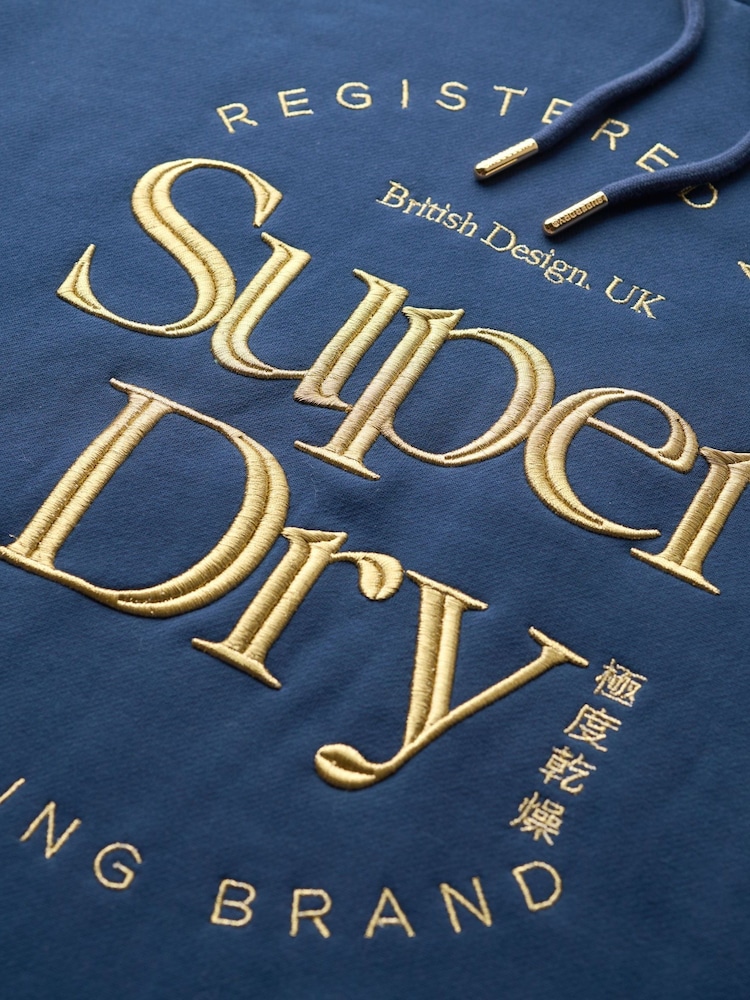 Superdry Blue Luxe Metallic Logo Hooded Dress - Image 6 of 6