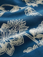 Blue 100% Cotton Textured Floral Print Short Sleeve Shirt - Image 8 of 8