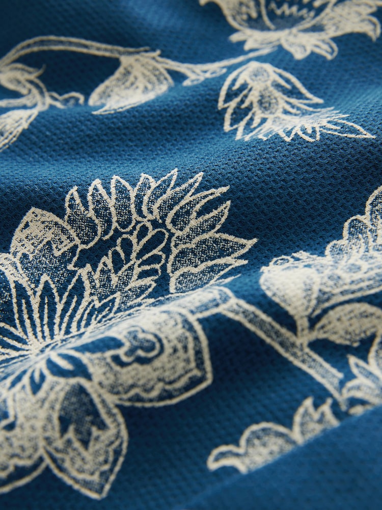 Blue 100% Cotton Textured Floral Print Short Sleeve Shirt - Image 8 of 8
