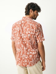 Rust Red 100% Cotton Textured Floral Print Short Sleeve Shirt - Image 3 of 7