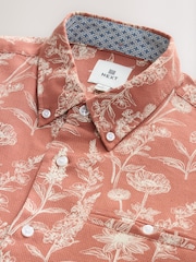 Rust Red 100% Cotton Textured Floral Print Short Sleeve Shirt - Image 6 of 7