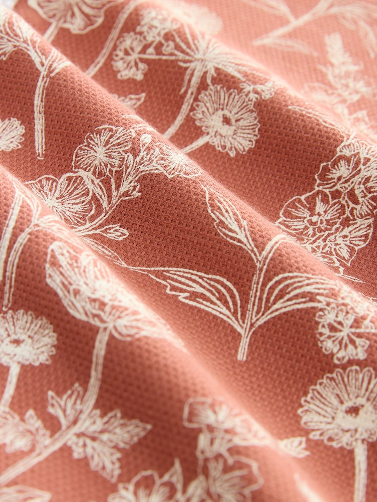 Rust Red 100% Cotton Textured Floral Print Short Sleeve Shirt - Image 7 of 7