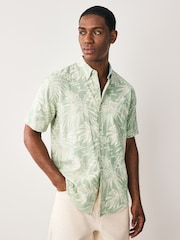 Green 100% Cotton Textured Floral Print Short Sleeve Shirt - Image 1 of 9