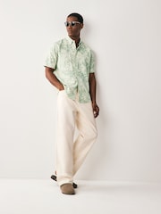 Green 100% Cotton Textured Floral Print Short Sleeve Shirt - Image 2 of 9