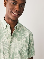 Green 100% Cotton Textured Floral Print Short Sleeve Shirt - Image 4 of 9