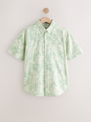 Green 100% Cotton Textured Floral Print Short Sleeve Shirt - Image 7 of 9