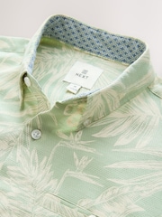 Green 100% Cotton Textured Floral Print Short Sleeve Shirt - Image 8 of 9