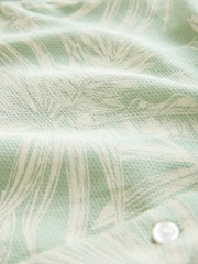 Green 100% Cotton Textured Floral Print Short Sleeve Shirt - Image 9 of 9