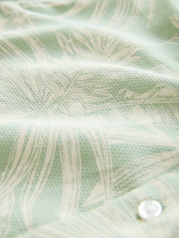 Green 100% Cotton Textured Floral Print Short Sleeve Shirt - Image 9 of 9