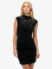 Superdry Black Velvet Bodycon Dress - Image 1 of 4