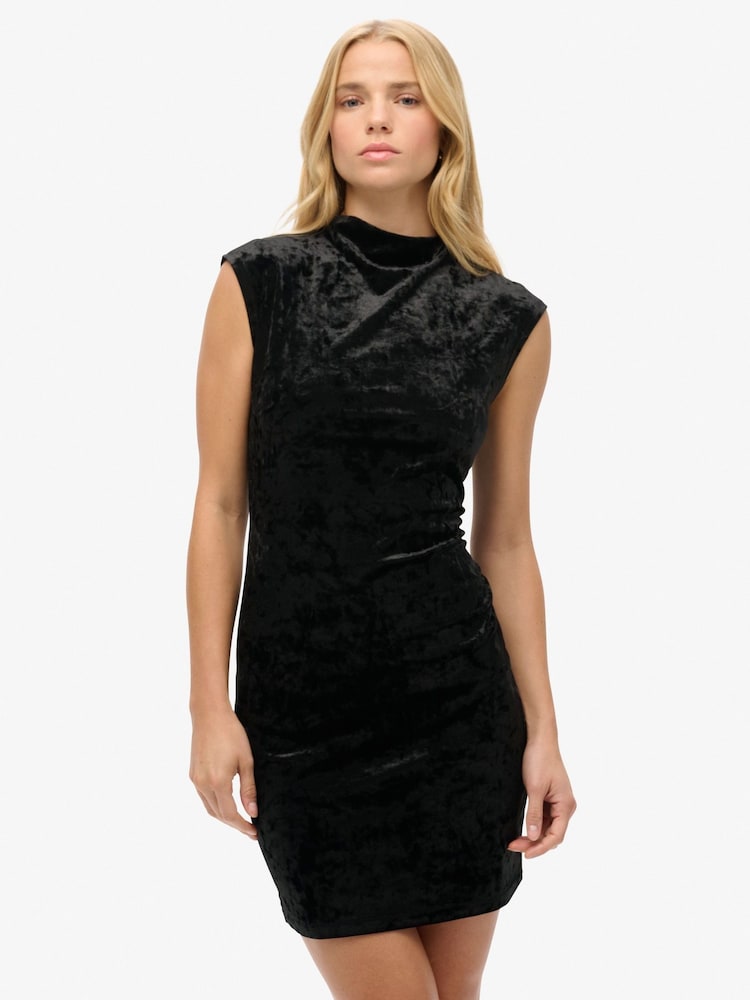 Superdry Black Velvet Bodycon Dress - Image 1 of 4