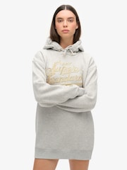 Superdry Grey Luxe Metallic Logo Hooded Dress - Image 1 of 6