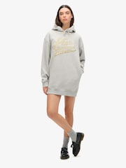 Superdry Grey Luxe Metallic Logo Hooded Dress - Image 3 of 6