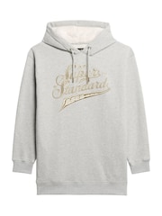Superdry Grey Luxe Metallic Logo Hooded Dress - Image 5 of 6