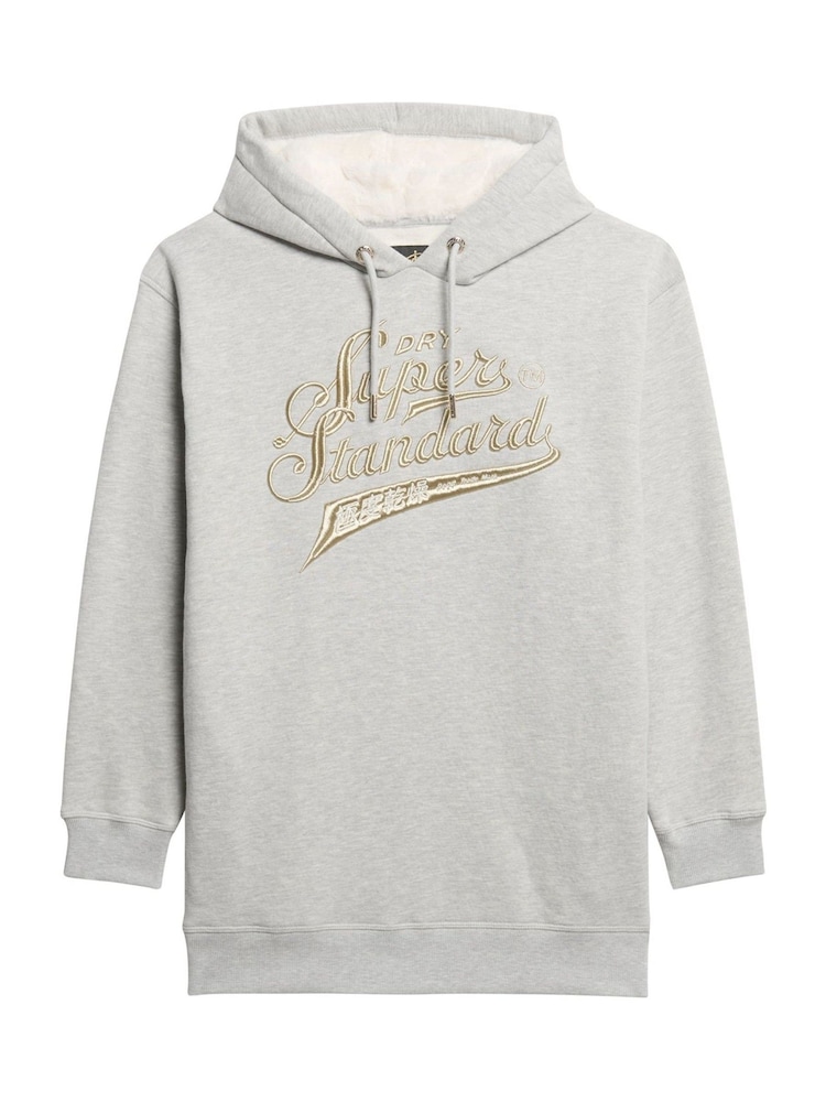 Superdry Grey Luxe Metallic Logo Hooded Dress - Image 5 of 6