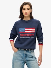 Superdry Blue Americana Crew Knit Jumper - Image 1 of 3