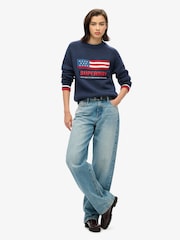 Superdry Blue Americana Crew Knit Jumper - Image 2 of 3