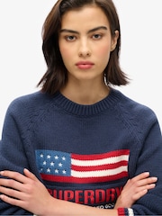 Superdry Blue Americana Crew Knit Jumper - Image 3 of 3