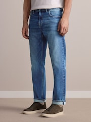 Mid Blue Straight Fit Signature Selvedge Denim Jeans - Image 1 of 11