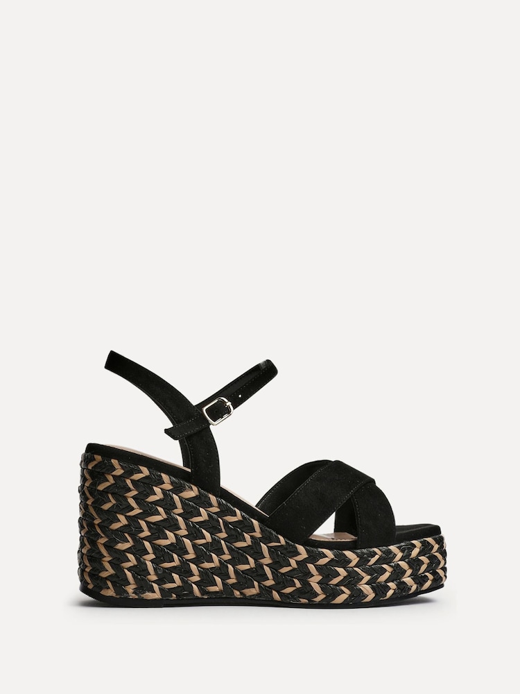 Linzi Black Leonie Cross-Over Front Straps Braided Wedges - Image 2 of 5