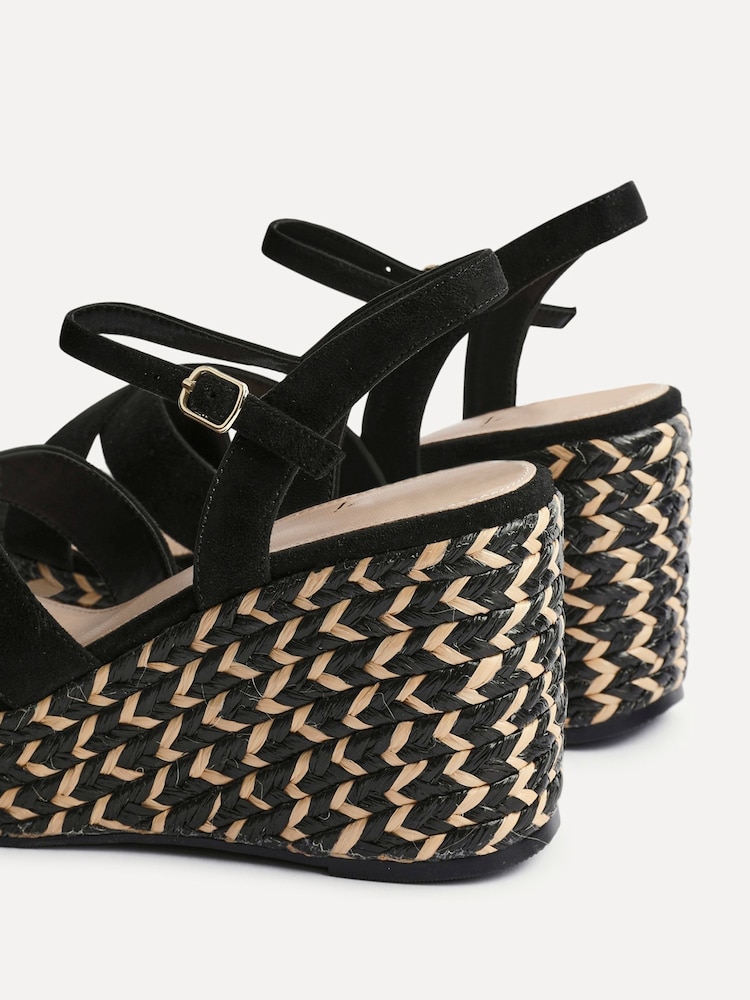Linzi Black Leonie Cross-Over Front Straps Braided Wedges - Image 5 of 5
