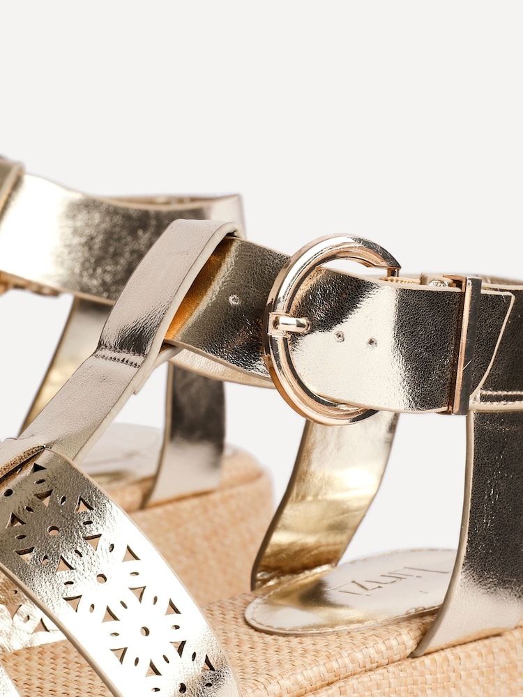 Linzi Gold Sunkissed Laser Cut Flatform Gladiator Sandals - Image 5 of 5