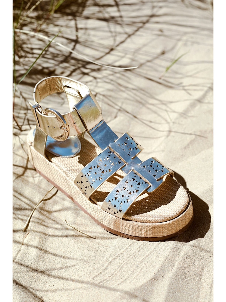 Linzi Gold Sunkissed Laser Cut Flatform Gladiator Sandals - Image 6 of 6