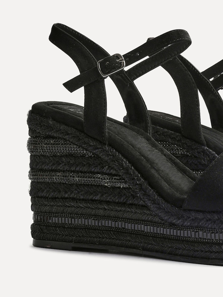 Linzi Black Icon Embellished Wedges - Image 5 of 5