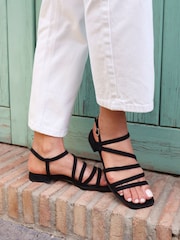 Linzi Black Lucie Strappy Front Sandals With Mini Block Heels - Image 1 of 5