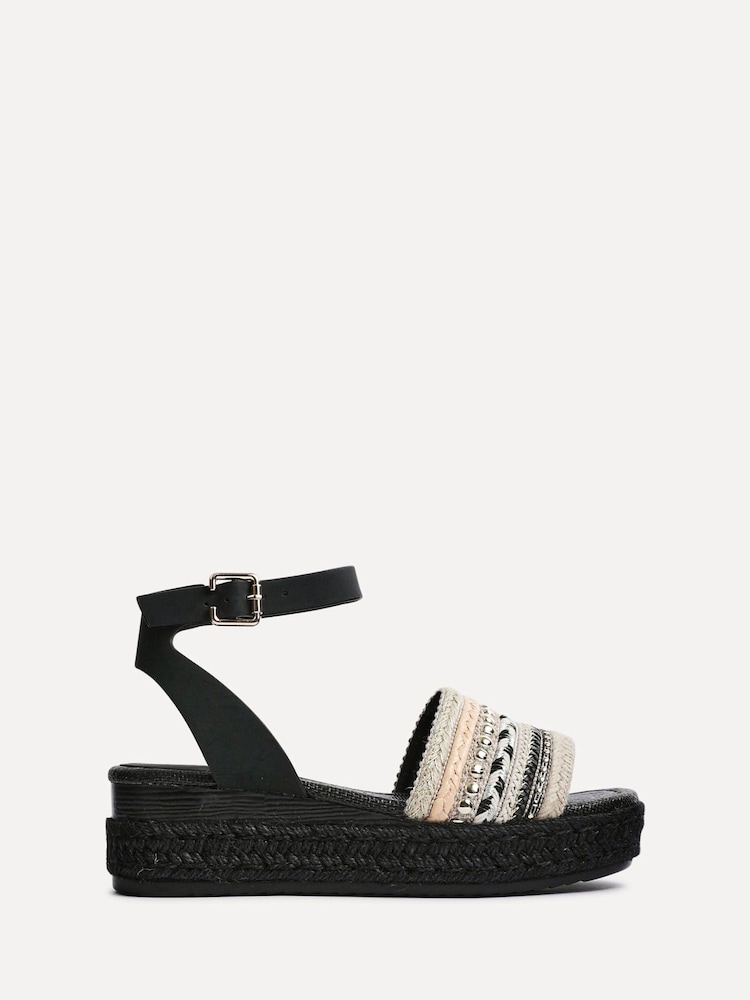 Linzi Black Vista Embellished Espedrille Flatform Sandals - Image 2 of 5