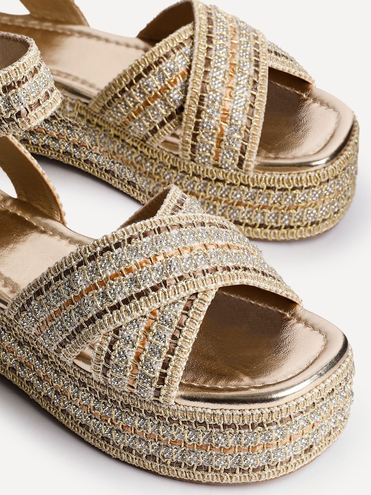 Linzi Gold Kiana Embellished Raffia Flatform Sandals - Image 5 of 5