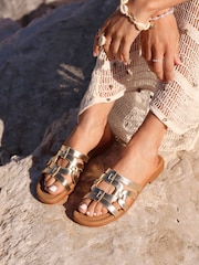 Linzi Gold Lupita Cut-Out Strappy Flat Sandals - Image 1 of 5