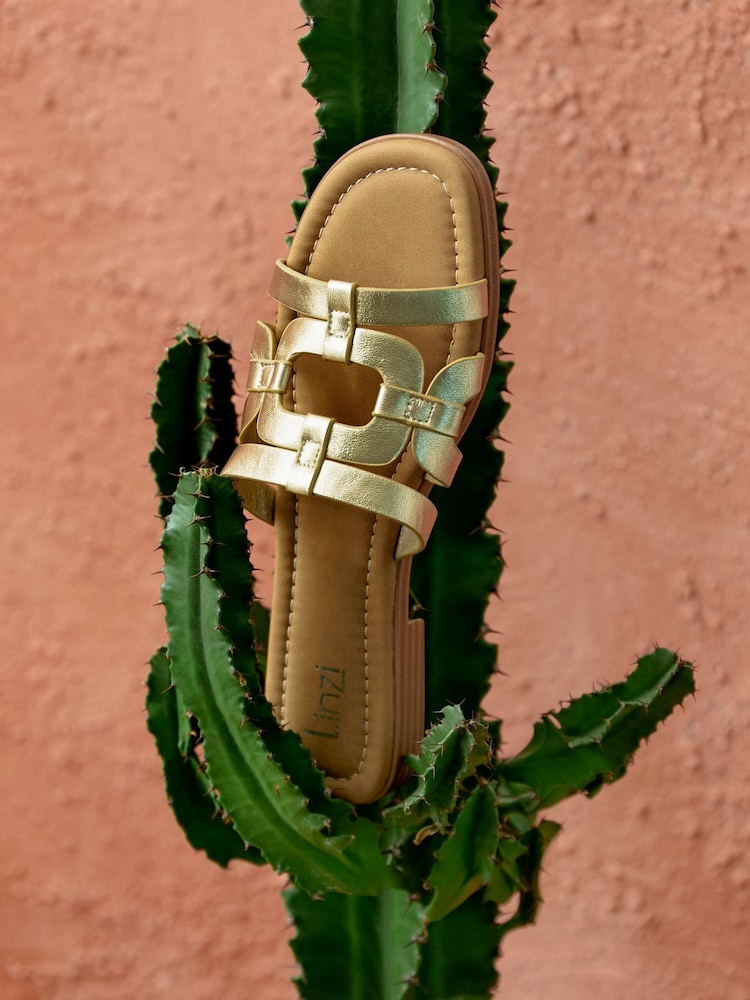Linzi Gold Lupita Cut-Out Strappy Flat Sandals - Image 5 of 5 Linzi Gold Lupita Cut-Out Strappy Flat Sandals - Image 5 of 5