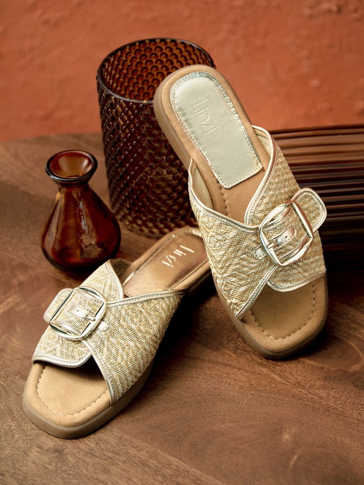 Linzi Gold Zuma Front Buckle Strap Flat Sandals - Image 1 of 5 Linzi Gold Zuma Front Buckle Strap Flat Sandals - Image 1 of 5