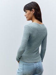 Blue Textured Long Sleeve Button Through Cardigan - Image 3 of 8