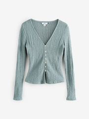 Blue Textured Long Sleeve Button Through Cardigan - Image 6 of 8