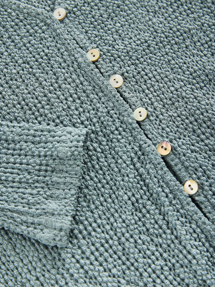 Blue Textured Long Sleeve Button Through Cardigan - Image 8 of 8