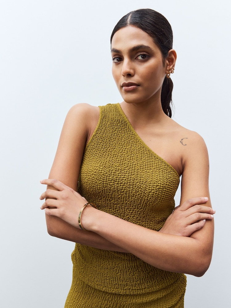 Olivgrün - Texture One Shoulder Top - Image 1 of 5